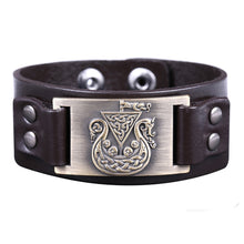 Load image into Gallery viewer, ENXICO Viking Ship Amulet Leather Bangle Bracelet ? Nordic Scandinavian Viking Jewelry ? Black + Bronze