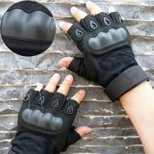 Load image into Gallery viewer, 2TRIDENTS Tactical Hard Knuckle Half Finger Gloves - Black - Military Gloves - Army Combat Gloves with Rubber Hard Knuckles Airsoft (L)