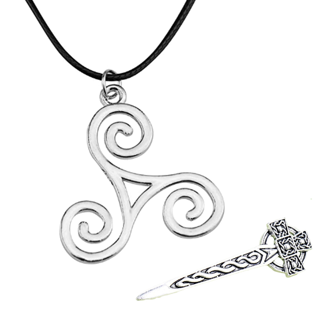 GUNGNEER Celtic Knot Triskele Necklace Hair Pin Jewelry Set Accessories Outfits for Men Women