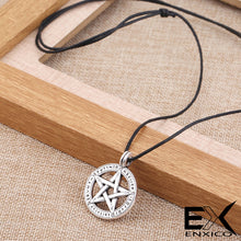 Load image into Gallery viewer, ENXICO Runic Pentacle Amulet Pendant Necklace with Rune Circle Surrounding ? Silver Color ? Wicca Pagan Witchraft Jewelry