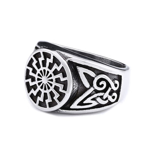 GUNGNEER Viking Norse Howling Wolf Warrior Slavic Runic Ring Stainless Steel Jewelry Set