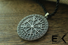 Load image into Gallery viewer, ENXICO Vegvisir The Viking Runic Compass Amulet Pendant Necklace ? Grey Color ? Norse Scandinavian Viking Jewelry