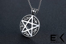Load image into Gallery viewer, ENXICO Tetragrammaton Circle Devil&#39;s Trap Pentagram Pendant Necklace ? 316L Stainless Steel ? Wicca Pagan Witchcraft Jewelry