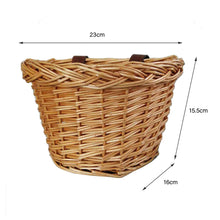 Load image into Gallery viewer, 2TRIDENTS Front Handle Bar Woven Bike Basket with Authentic Leather Strap &amp; Brass Buckle Simple Retro Vintage Style
