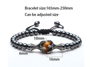 HoliStone Adjustable 6mm Natural Hematite Bead with Eagle Claw Holding Tiger Eye Stone Bracelet ? Lucky Charm Bracelet of Protection and Determination