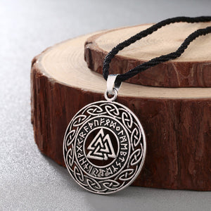 ENXICO Odin's Valknut Amulet Pendant Necklace with Rune Circle and Celtic Knot Circle Surrounding ? Gold Color ? Norse Scandinavian Viking Jewelry