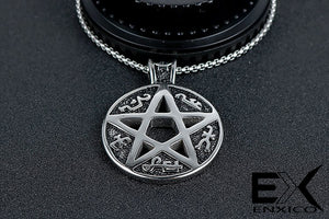 ENXICO Tetragrammaton Circle Devil's Trap Pentagram Pendant Necklace ? 316L Stainless Steel ? Wicca Pagan Witchcraft Jewelry