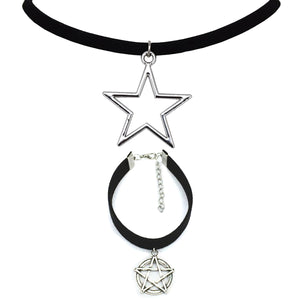 GUNGNEER Vintage Retro Wicca Pentagram Pentacle Bracelet Choker Jewelry Set Amulet Men Women