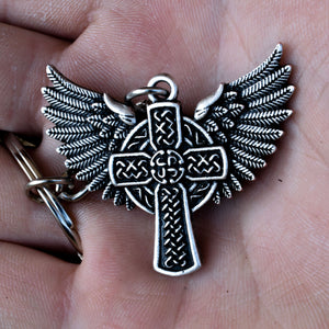 GUNGNEER Irish Celtic Knot Dragon Pendant Necklace Cross Wings Key Chain Jewelry Set Men Women