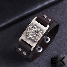 Load image into Gallery viewer, ENXICO Viking Ship Amulet Leather Bangle Bracelet ? Nordic Scandinavian Viking Jewelry ? Black + Bronze