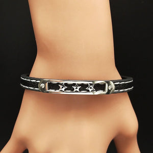 GUNGNEER Wiccan Pentagram Pentacle Stainless Steel Necklace Star Leather Bracelet Jewelry Set