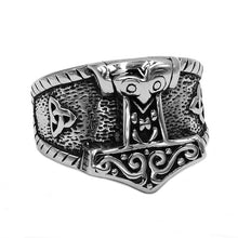 Load image into Gallery viewer, GUNGNEER Stainless Steel Norse Viking Axe Thor&#39;s Hammer Ring Bike Punk Jewelry Gift Set