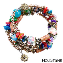 Load image into Gallery viewer, HoliStone Multil Layer Natural Rhinestone Bead Bracelet with Colored Shell Charm Bangle for Women Men