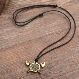 ENXICO Viking Shield and Axe Warrior Weapon Amulet Pendant Necklace ? Gold Color ? Norse Scandinavian Jewelry