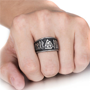 ENXICO Valknut Symbol Ring with Rune Letters ? 316L Stainless Steel ? Norse Scandinavian Viking Jewelry