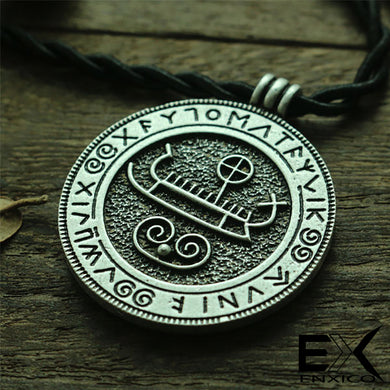 ENXICO Viking Ship Amulet Pendant Necklace with Rune Circle ? Silver Color ? Nordic Scandinavian Viking Jewelry