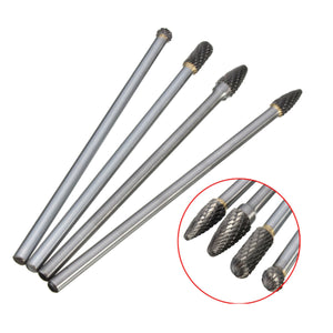 2TRIDENTS Set of 4 Pcs Long Burr Set Double Cut Rotary Burr Set for Grinder Drill Metal Polishing Wood Carving Drilling
