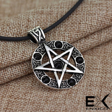 Load image into Gallery viewer, ENXICO Pentacle Amulet Pendant Necklace with Black Stone ? 316L Stainless Steel ? Wicca Pagan Witchcraft Jewelry