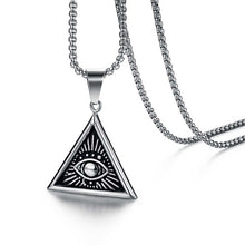 Load image into Gallery viewer, GUNGNEER Stainless Steel Masonic Ring All Seeing Eye Pendant Necklace Jewelry Set