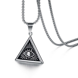 GUNGNEER Stainless Steel Masonic Ring All Seeing Eye Pendant Necklace Jewelry Set
