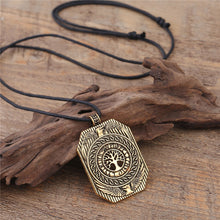 Load image into Gallery viewer, ENXICO Shield Amulet Pendant Necklace with Yggdrasil Tree of Life Pattern ? Gold Color ? Norse Scandinavia Viking Jewelry