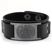 Load image into Gallery viewer, ENXICO Tetragrammaton Pentacle Leather Bangle Bracelet ? Wicca Pagan Witchcraft Jewelry ? Black + Bronze