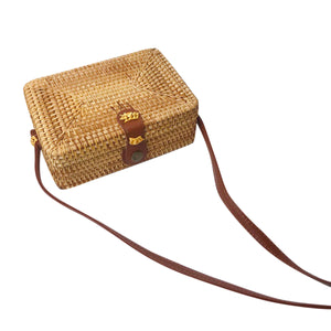 2TRIDENTS Rectangle Rattan Bag for Women - Crossbody Handbag For Any Occasions Such As Beach, Party, Shopping And Dating (B)