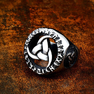 GUNGNEER 2 Pcs Viking Norse Valknut Symbol Triquetra Stainless Steel Amulet Ring Jewelry Set