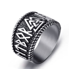 Load image into Gallery viewer, ENXICO Valknut Symbol Ring with Rune Letters ? 316L Stainless Steel ? Norse Scandinavian Viking Jewelry