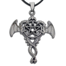 Load image into Gallery viewer, ENXICO Dragon Couple and The Pentacle Amulet Pendant Necklace ? Silver Color ? Wicca Pagan Witchcraft Jewelry