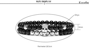 HoliStone Punky Style Skull Charm with Black Onyx Stone Bead Bracelet