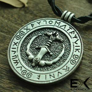 ENXICO Viking Ship Amulet Pendant Necklace with Rune Circle ? Silver Color ? Nordic Scandinavian Viking Jewelry