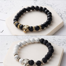 Load image into Gallery viewer, HoliStone 8mm Natural Lava Stone with Leopard/Panther Head Lucky Charm Bracelet for Women and Men