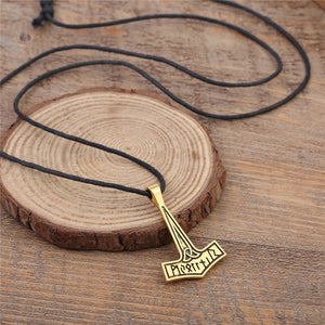 ENXICO Mjolnir Thor's Hammer Pendant Necklace with Triquetra Symbol Pattern ? Gold Color ? Nordic Scandinavian Viking Jewelry