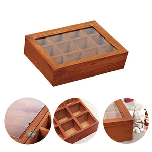 2TRIDENTS 12 Adjustable Chest Compartments Wooden Multifunctional Storage Box with Glass - Organizer Tray for Crafts,Flowers, Plants, Jewelry and More