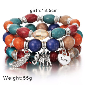 HoliStone Multi Strand Bohemian Style Coral Bead Bracelet with Luck Elephant Love and Wing ? Anxiety Stress Relief Energy Balancing Lucky Charm Bracelet for Women and Men