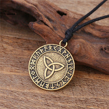 Load image into Gallery viewer, ENXICO Triquetra Celtic Knot Amulet Pendant Necklace with Rune Circle Surrounding ? Gold Color ? Irish Celtic Jewelry
