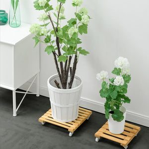 2TRIDENTS Square Wooden Plant Caddy - Indoor & Outdoor Potted Plant Stand with Wheels - Flower Garden Rack Stand (10"x10")