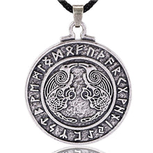 Load image into Gallery viewer, ENXICO Odin&#39;s Ravens Huginn and Muninn Amulet Pendant Necklace with Rune Circle Surrounding ? Light Grey Color ? Norse Scandinavian Viking Jewelry