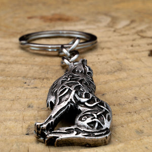 GUNGNEER Celtic Knot Triskele Viking Raven Pendant Necklace with Wolf Key Chain Jewelry Set