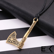 Load image into Gallery viewer, ENXICO Viking Battle Axe Amulet Pendant Necklace with Sun Wheel Pattern ? Silver Color ? Norse Scandinavian Jewelry