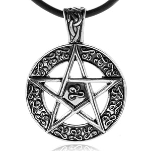 ENXICO Pentacle Star Amulet Pendant Necklace ? Silver Color ? Wicca Pagan Withcraft Jewelry