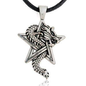 ENXICO Dragon with Pentagram Amulet Pendant Necklace ? Silver Color ? Wicca Pagan Witchraft Jewelry