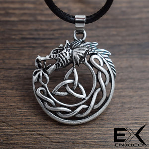 ENXICO Celtic Wolf Pendant Necklace with Triquetra Celtic Knot Pattern ? Zodiac Animal Spirit Totem ? Irish Celtic Jewelry
