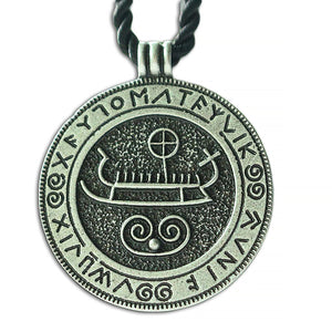 ENXICO Viking Ship Amulet Pendant Necklace with Rune Circle ? Silver Color ? Nordic Scandinavian Viking Jewelry