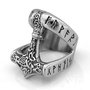 ENXICO Runic Thor's Hammer Mjolnir Ring ? 316L Stainless Steel ? Norse Scandinavian Viking Jewelry (13)