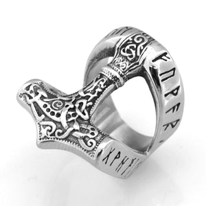 ENXICO Runic Thor's Hammer Mjolnir Ring ? 316L Stainless Steel ? Norse Scandinavian Viking Jewelry (11)