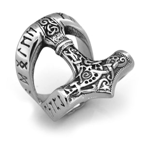 ENXICO Runic Thor's Hammer Mjolnir Ring ? 316L Stainless Steel ? Norse Scandinavian Viking Jewelry