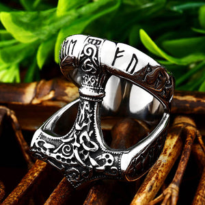 ENXICO Runic Thor's Hammer Mjolnir Ring ? 316L Stainless Steel ? Norse Scandinavian Viking Jewelry (11)