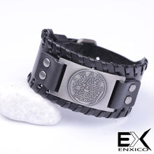 Load image into Gallery viewer, ENXICO Tetragrammaton Pentacle Braided Leather Bangle Bracelet ? Wicca Pagan Witchcraft Jewelry ? Black + Silver